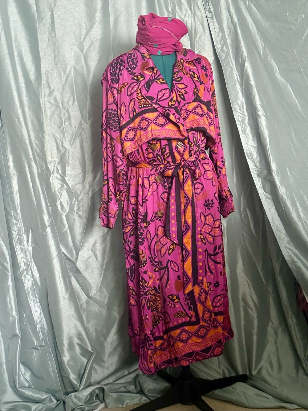 FARM RIO Vibrant Pink & Orange Printed Belted Maxi Dress XL NWT